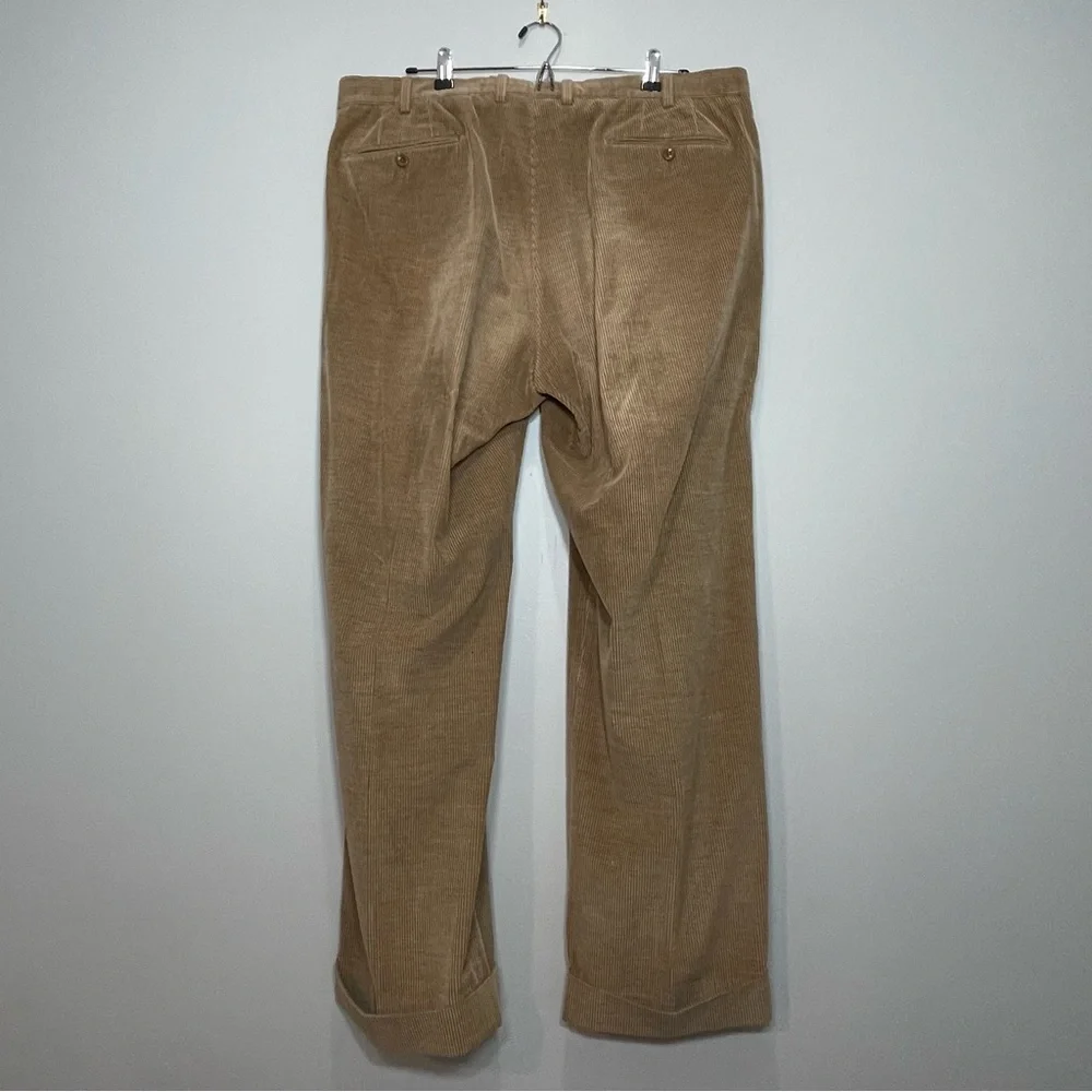 INCOTEX Men's Tan Corduroy Pants Cotton Cashmere Cuff Hem Flat Front Size 38